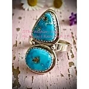Blue Bird Turquoise | Two Stone Ring | 925 Sterling | Size Adjustable 5-10